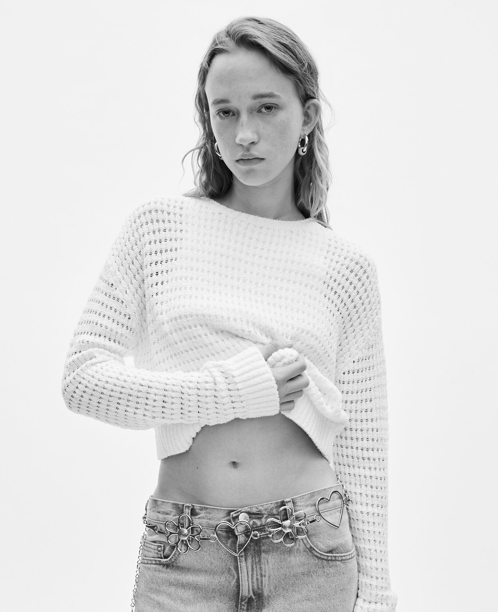 The Kooples WOMEN ECRU short ecru openwork cotton blend sweater