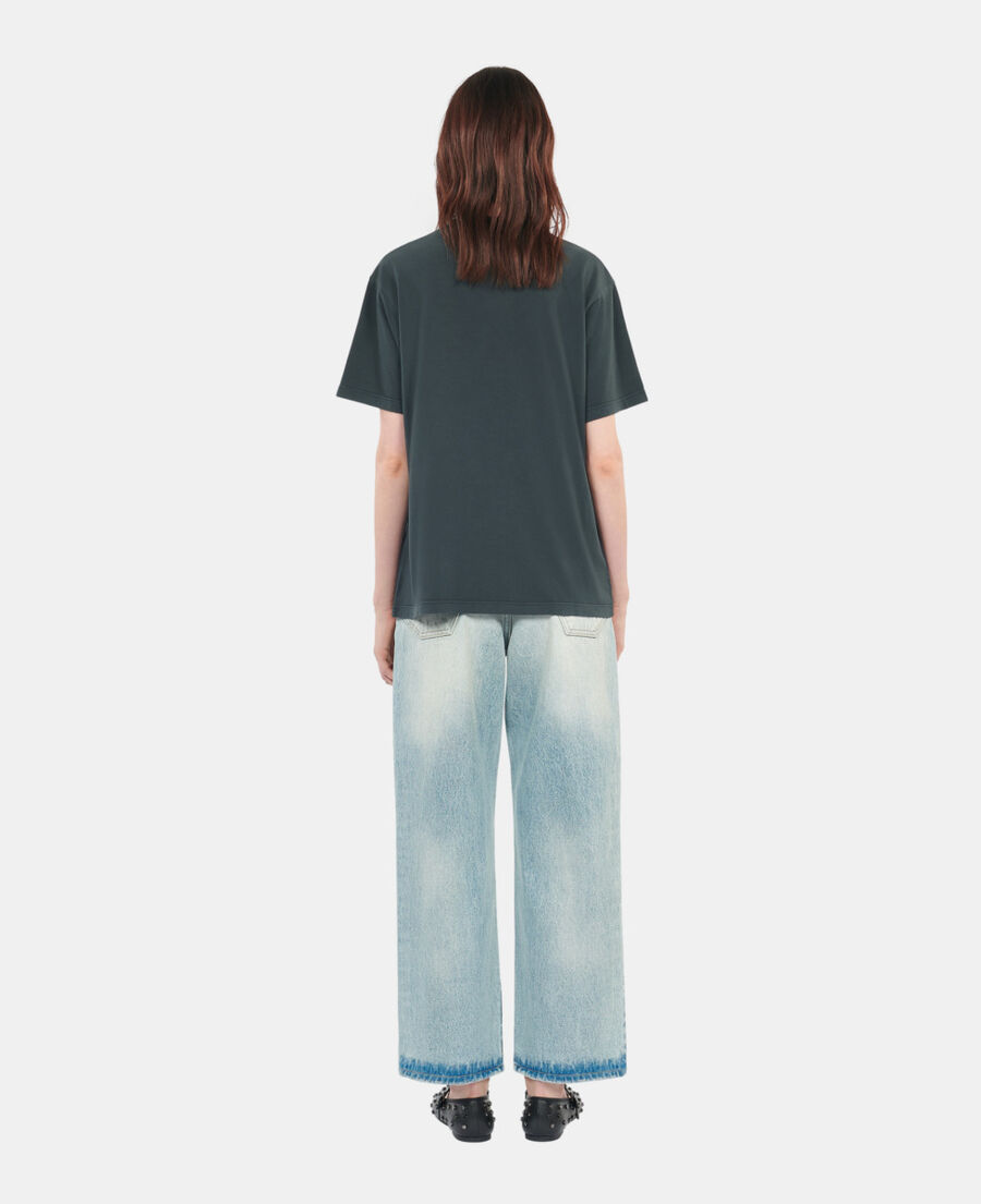 The Kooples DAMEN BLACK WASHED schwarzes t-shirt &bdquo;eagles on fire&ldquo;