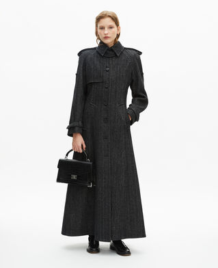 The Kooples WOMEN GREY FLANNEL long dark gray wool coat