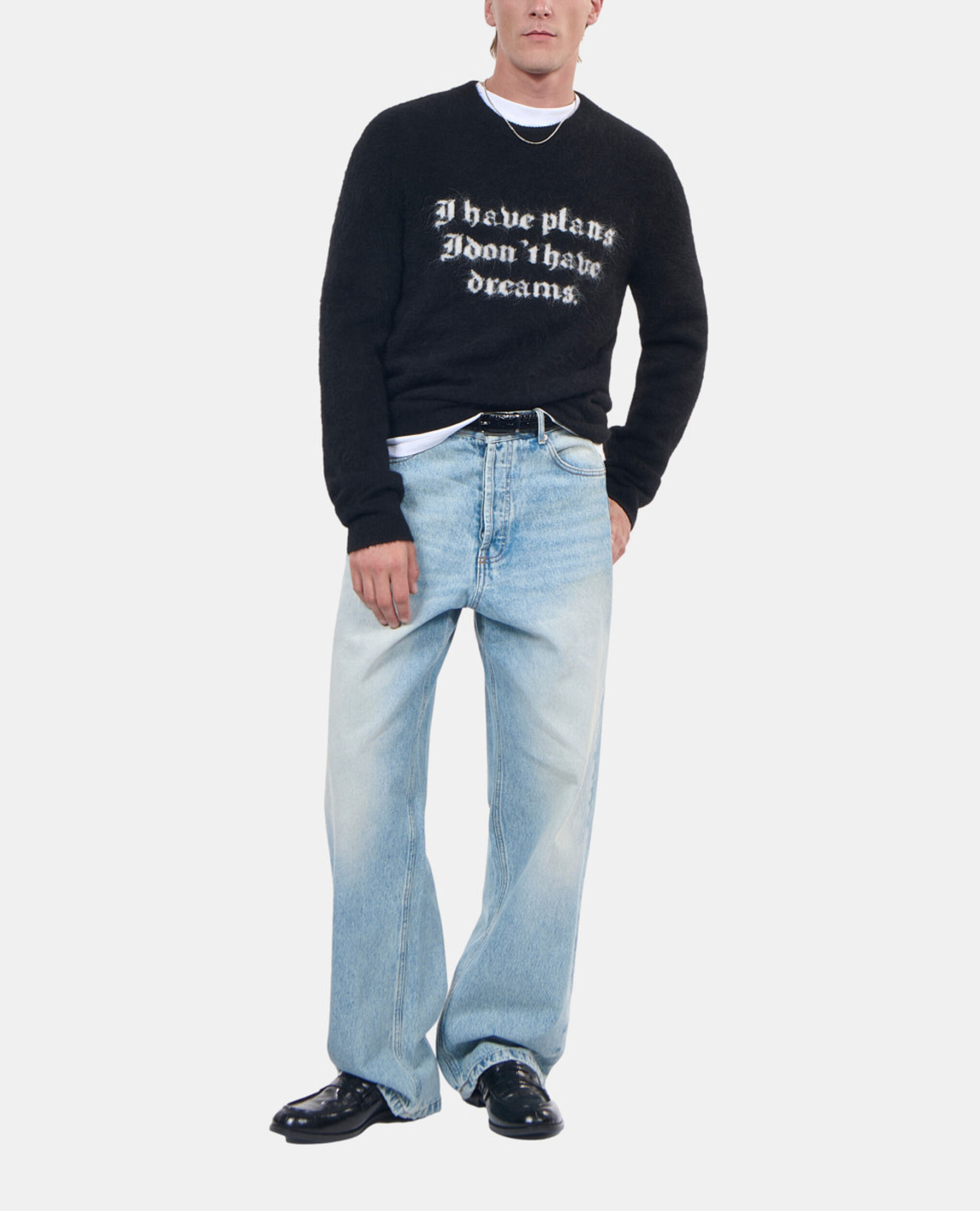Black alpaca sweater, BLACK / WHITE, hi-res image number null