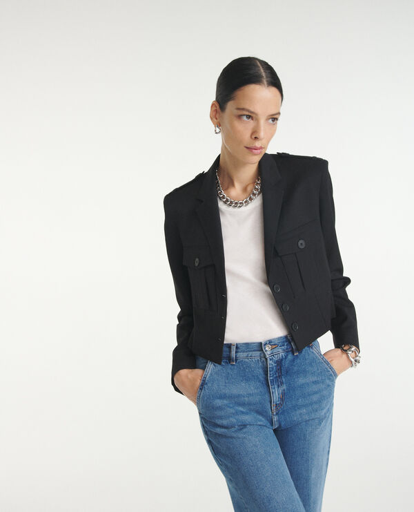 cropped black jacket with breast pockets