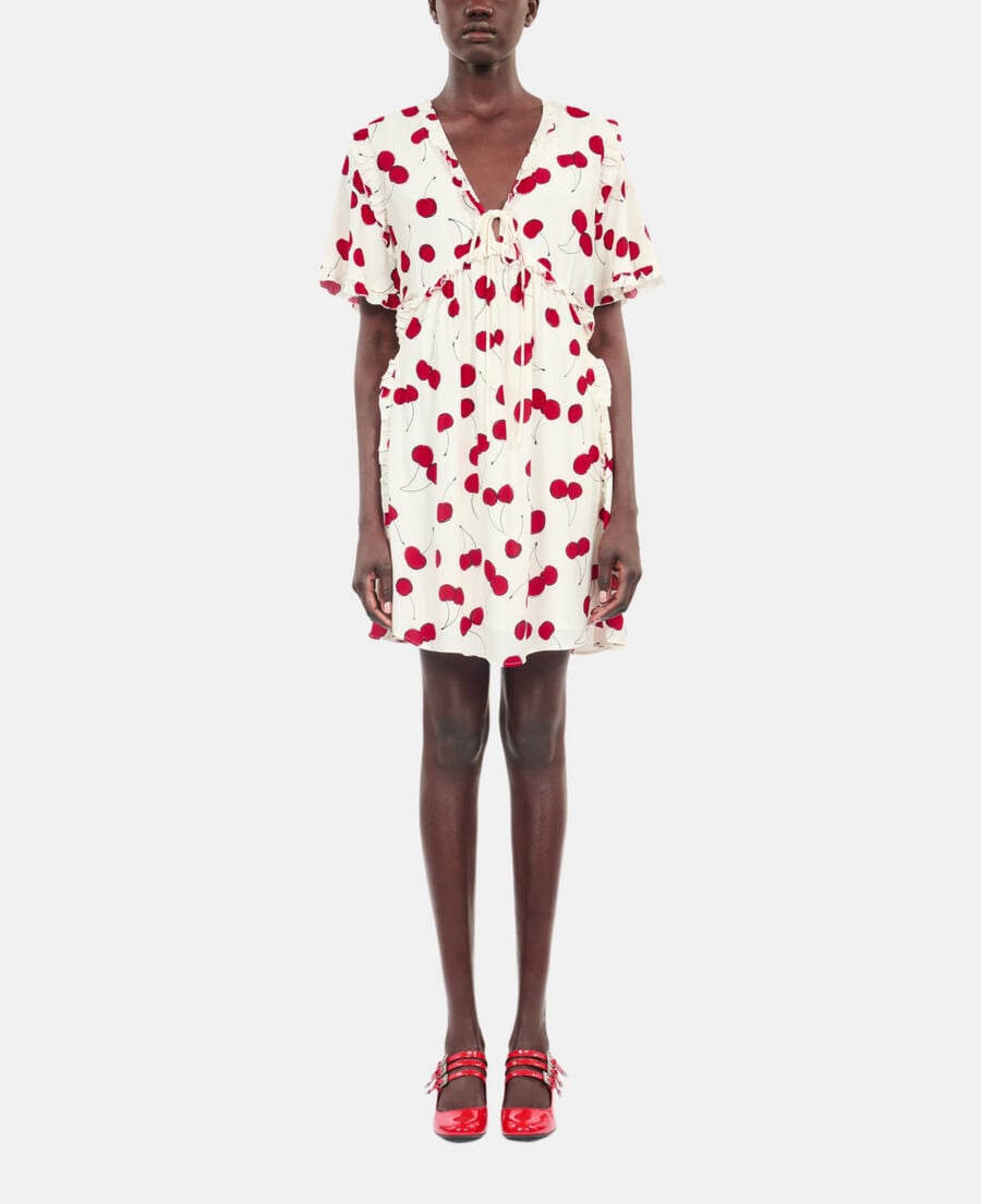 The Kooples WOMEN ECRU RED short cherry printed dress