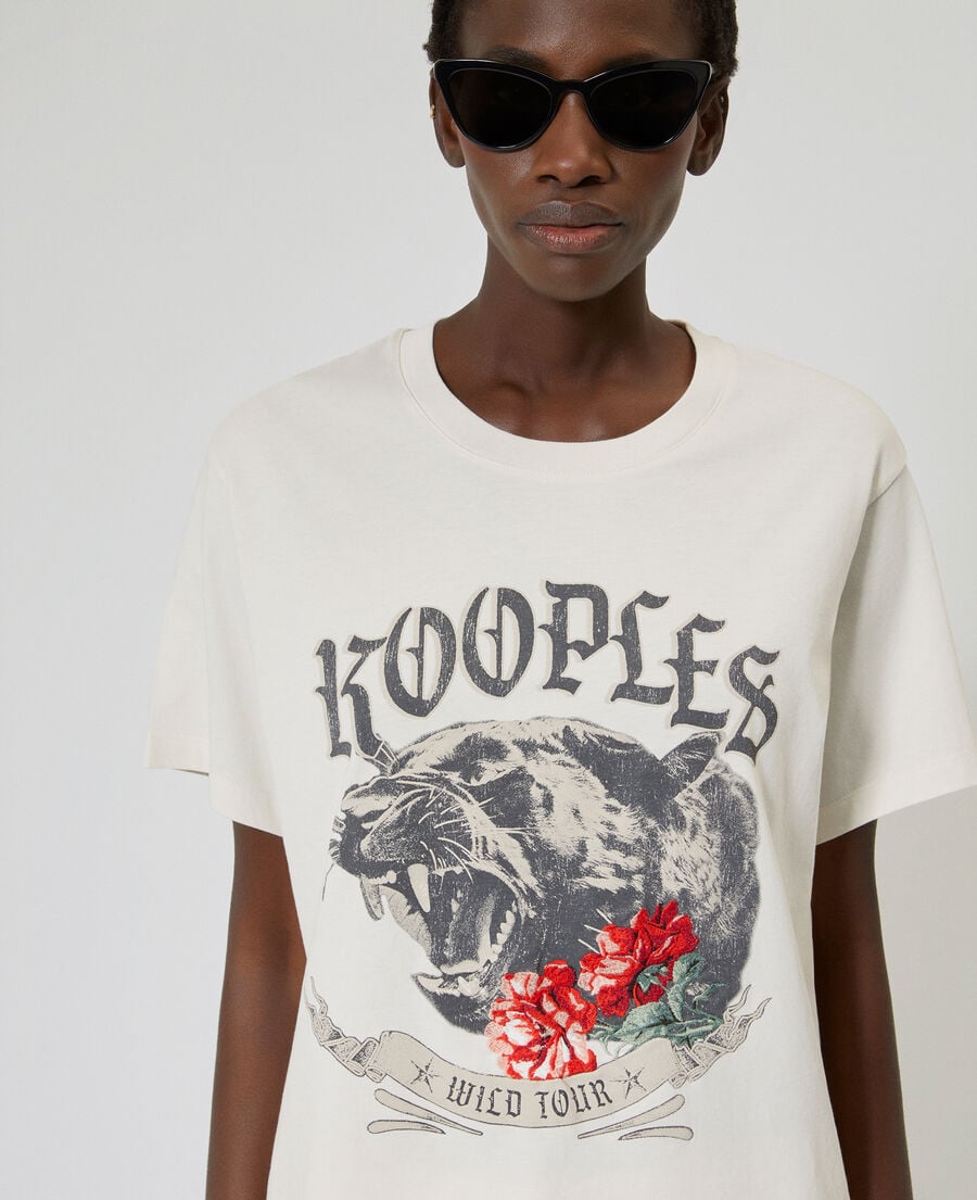 The Kooples F LIGHT BEIGE t-shirt with ecru screen print