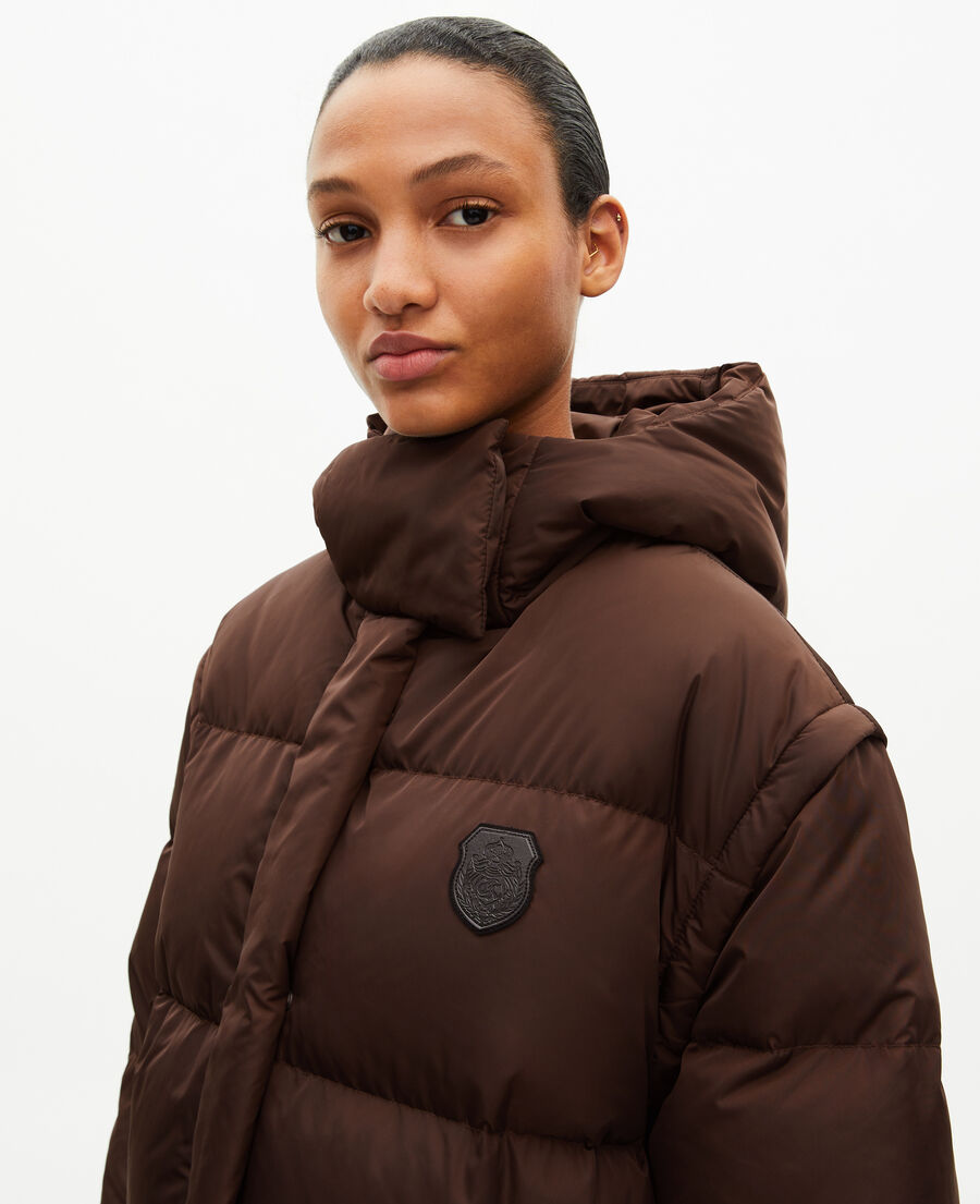 The Kooples WOMEN CHOCOLATE brown down jacket with removable sleeves