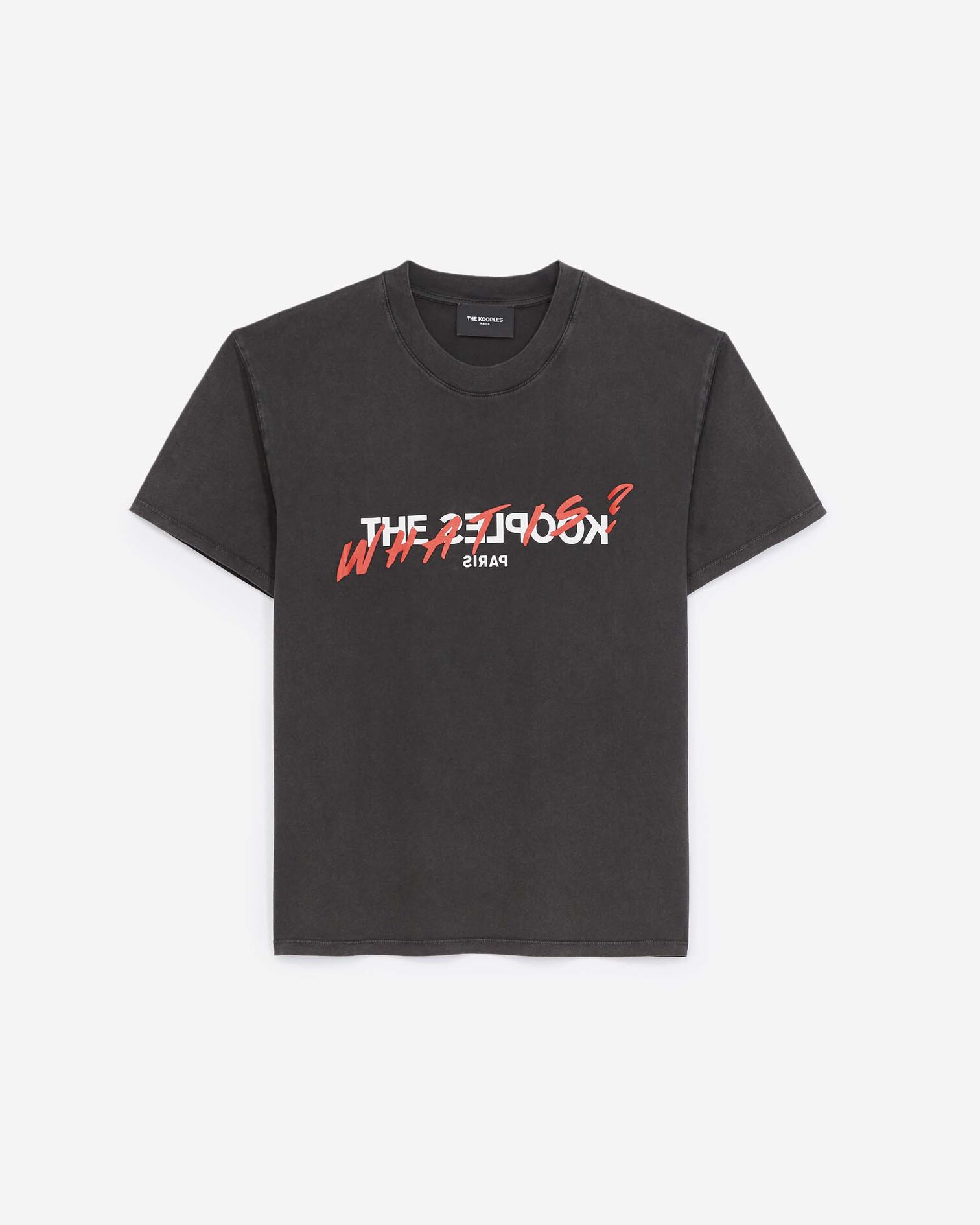 T-shirt noir coton imprimé What is, BLACK WASHED, hi-res image number null