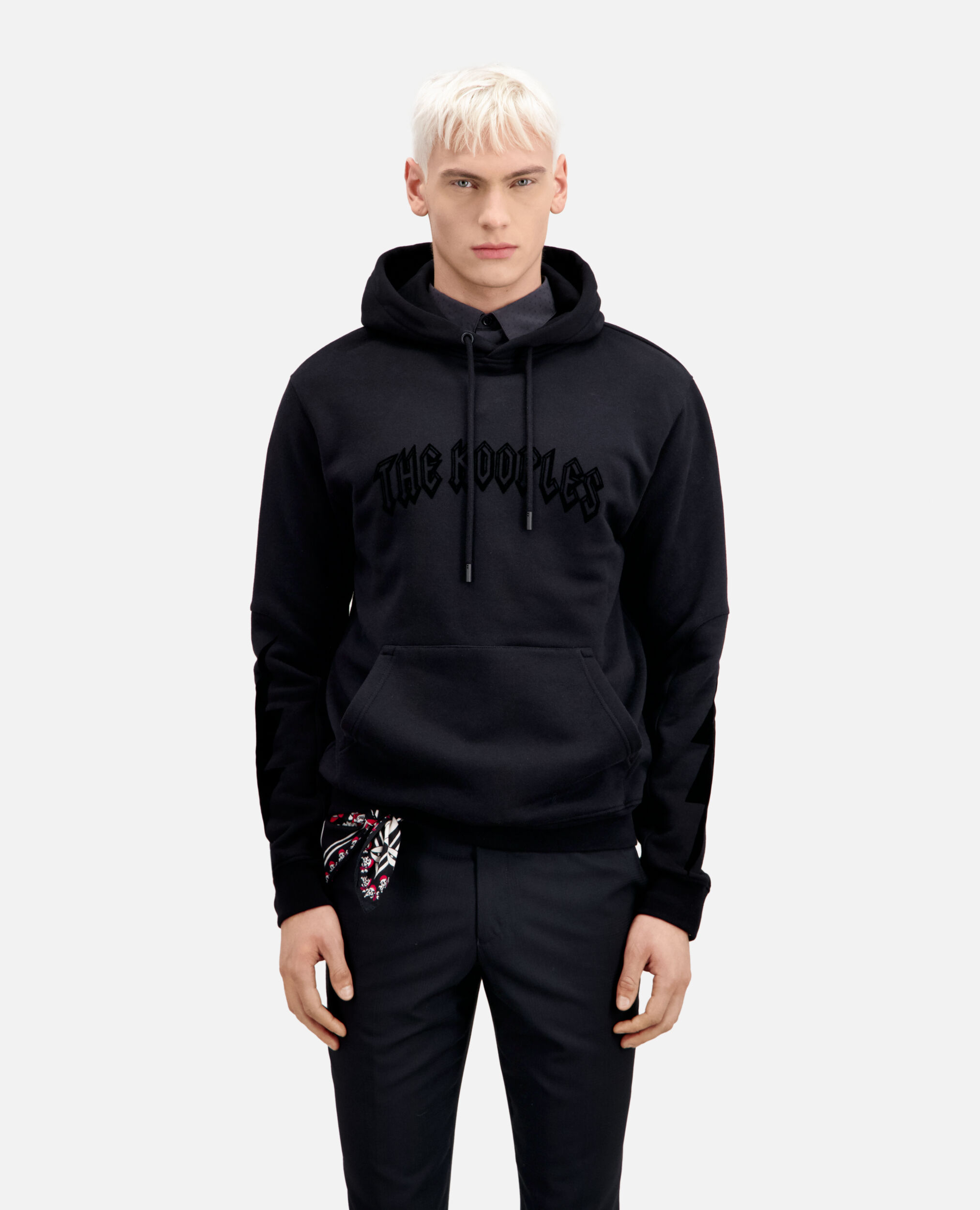 Men s Black hoodie with flocking The Kooples US