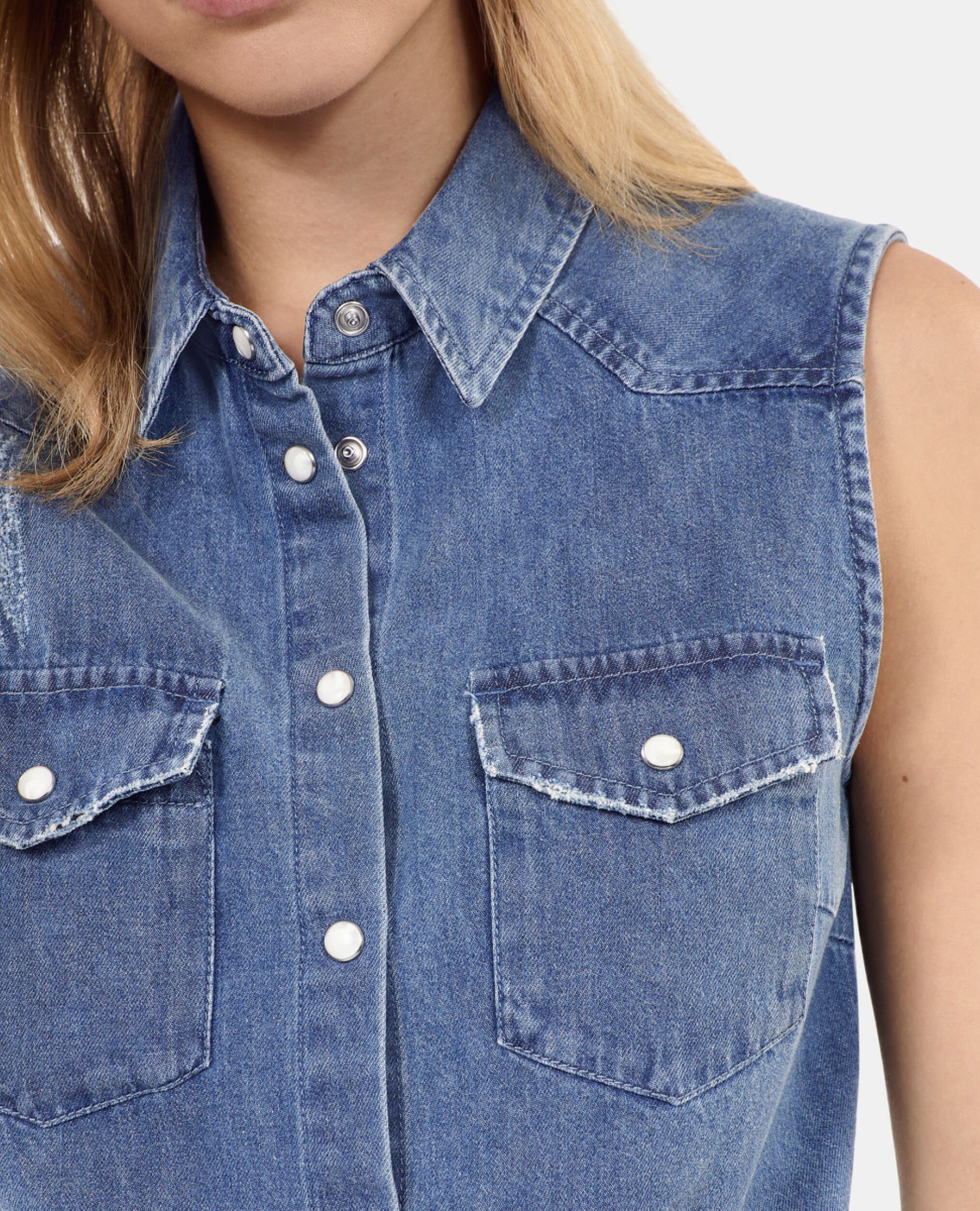 Sleeveless blue denim shirt, USED RAPIECE, hi-res image number null