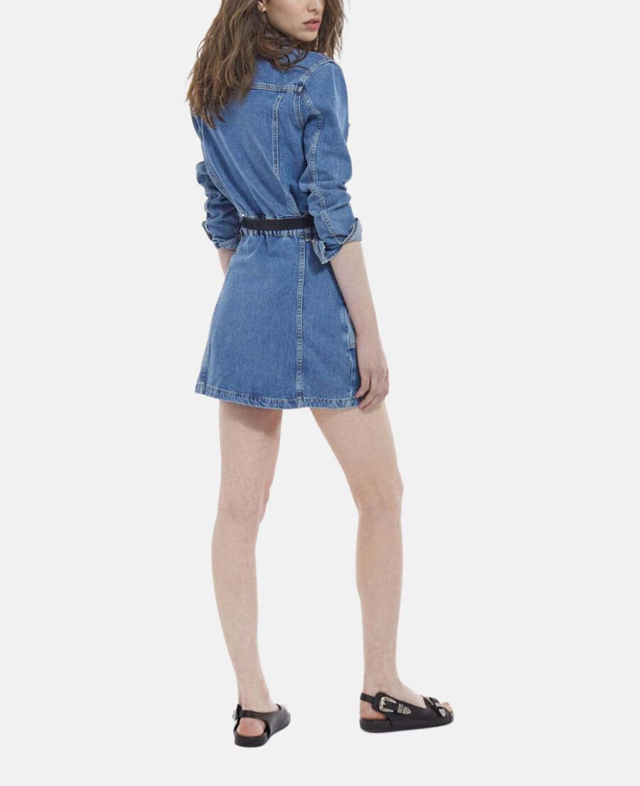 The Kooples FEMME BLUE WASHED robe courte jean bleu délavé boutonnée