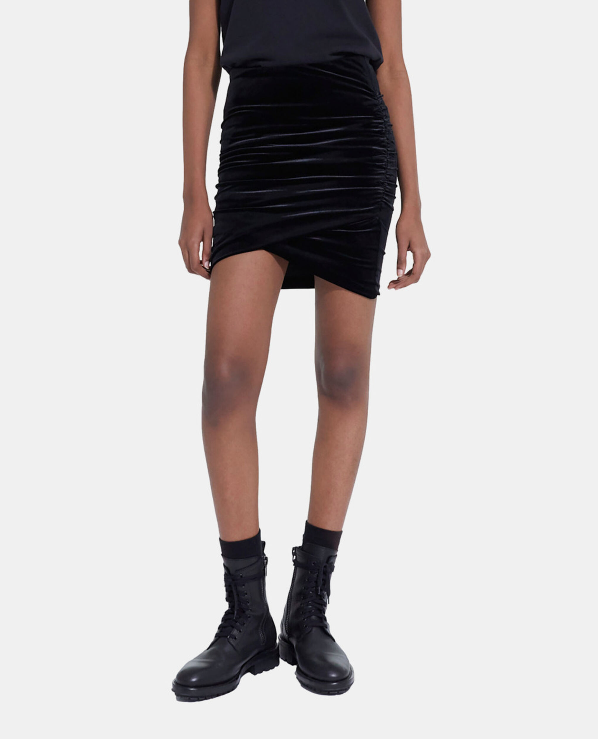 Short black velvet skirt, BLACK, hi-res image number null