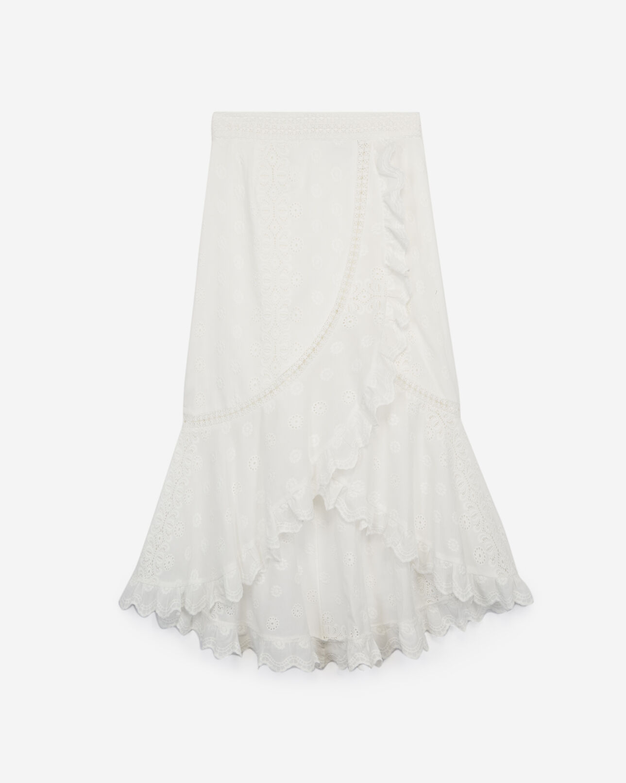 The Kooples DAMEN ECRU ecrufarbener langer rock mit volants