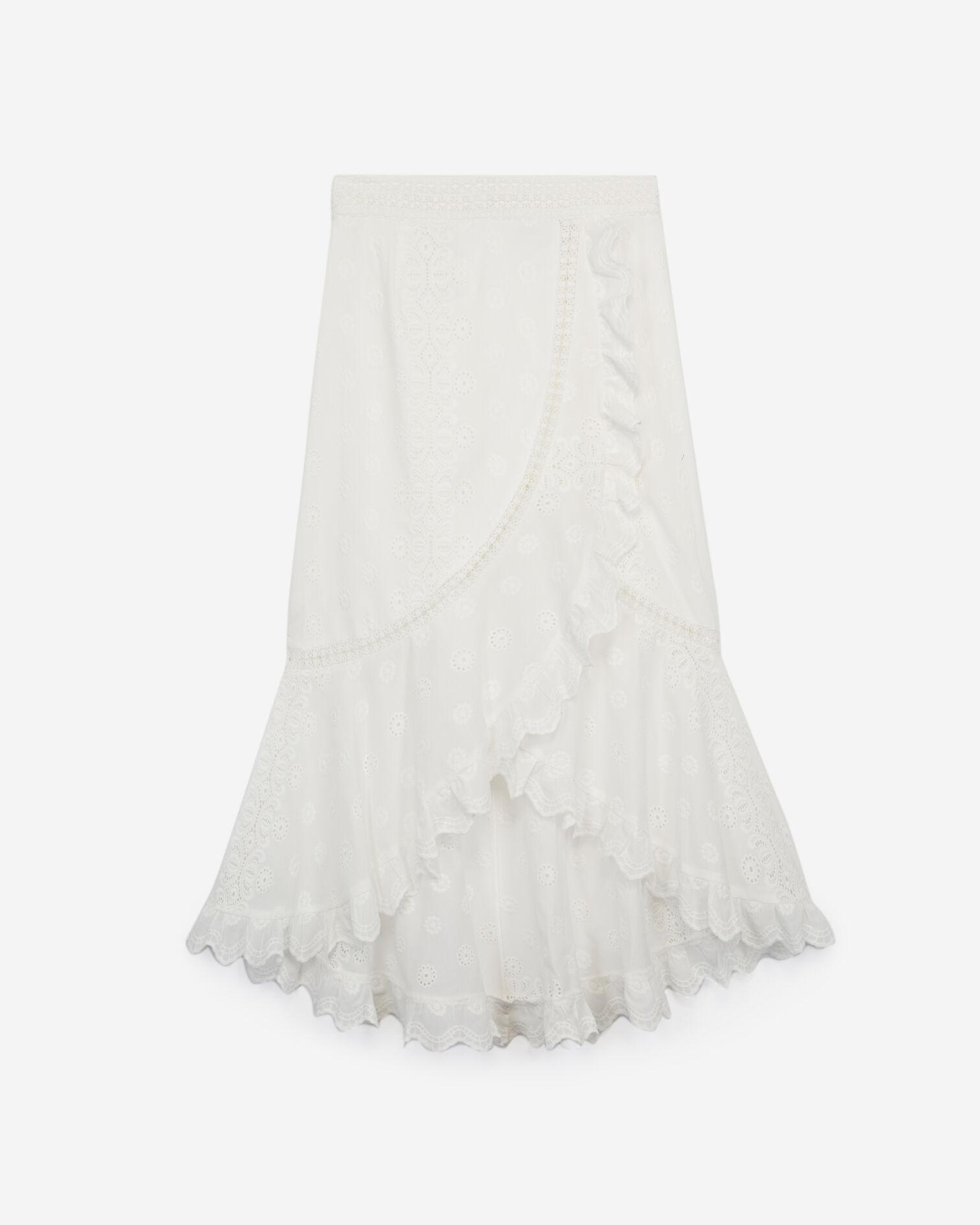 Embroidered long ecru skirt with frills, ECRU, hi-res image number null