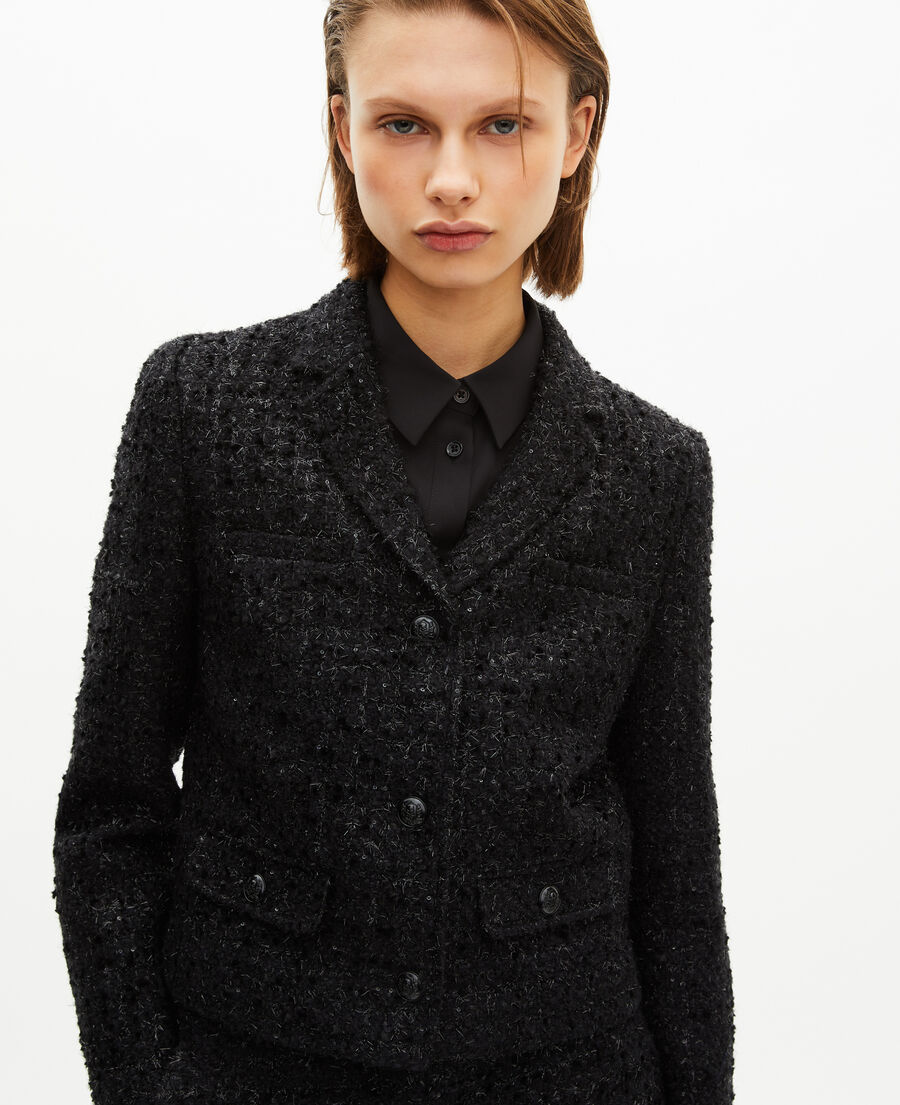 The Kooples FEMME BLACK veste courte en tweed brillant noire