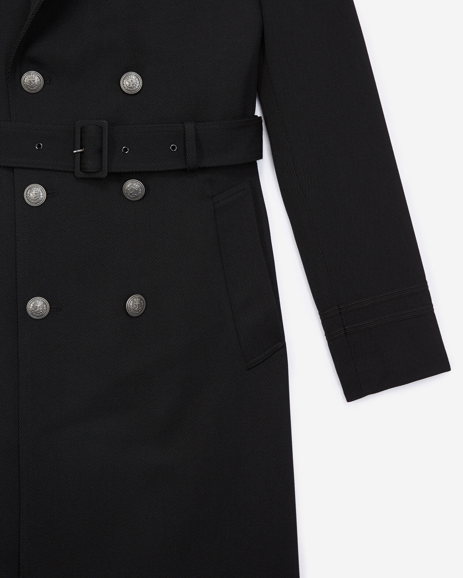 Black wool coat with silver buttons, BLACK, hi-res image number null