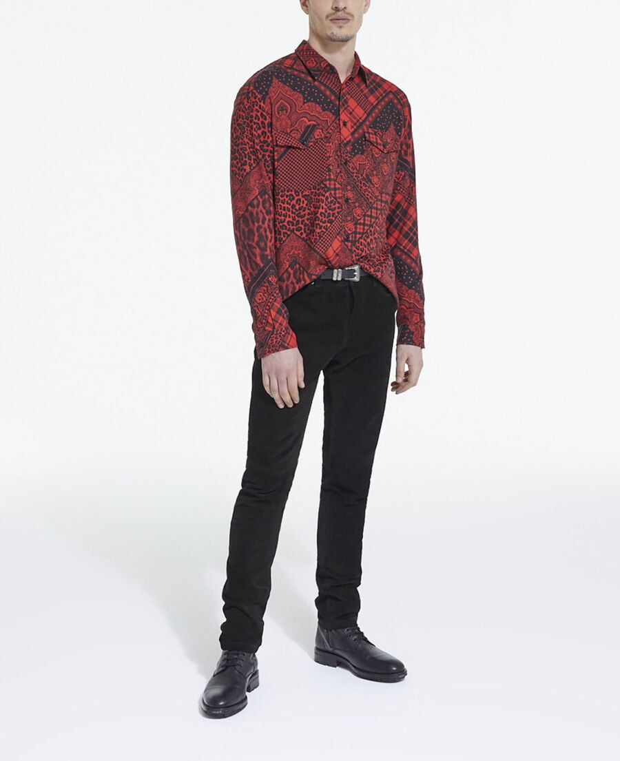 The Kooples H BLACK - RED printed shirt with classic collar