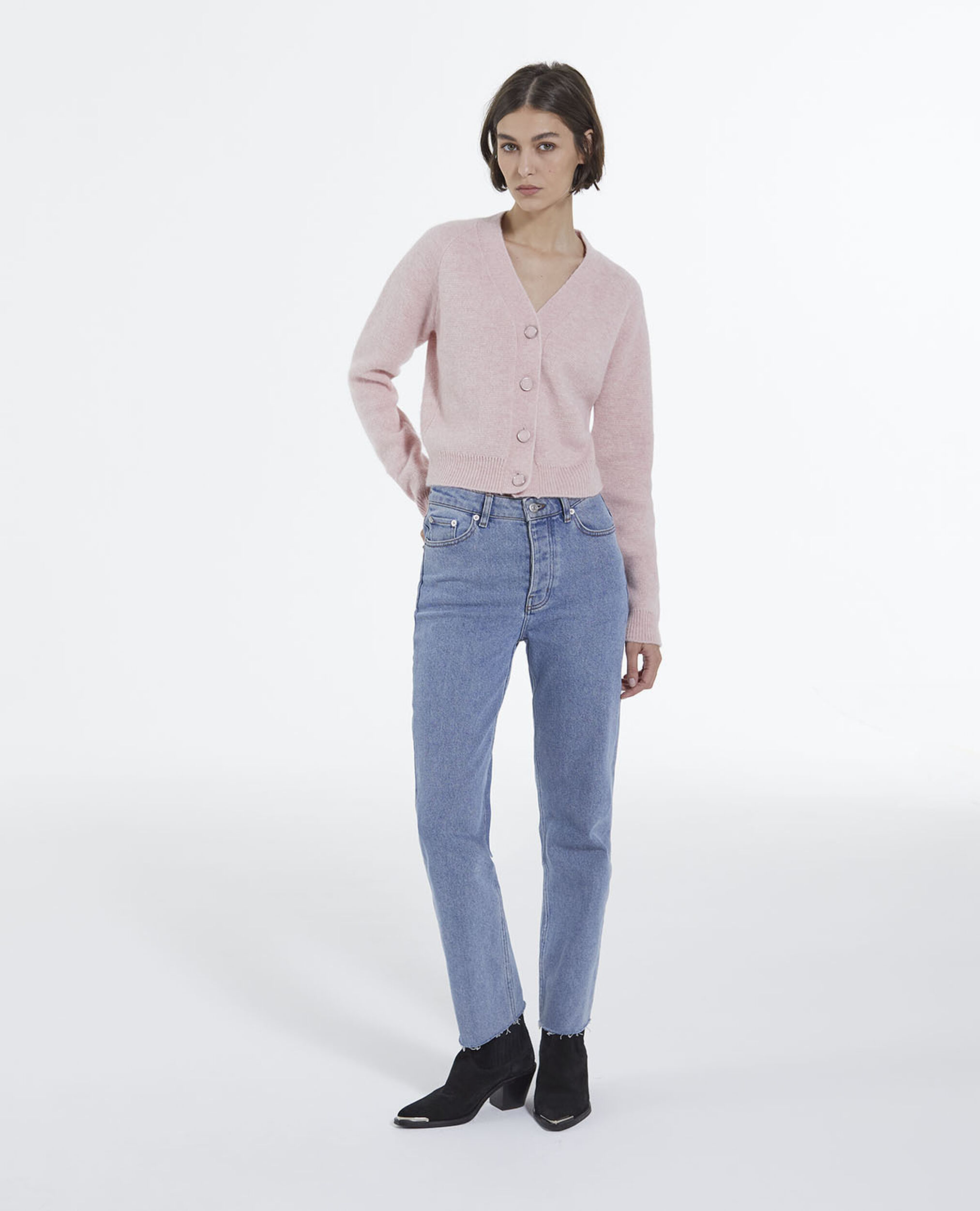 Cropped pink wool cardigan with pockets, PINK, hi-res image number null