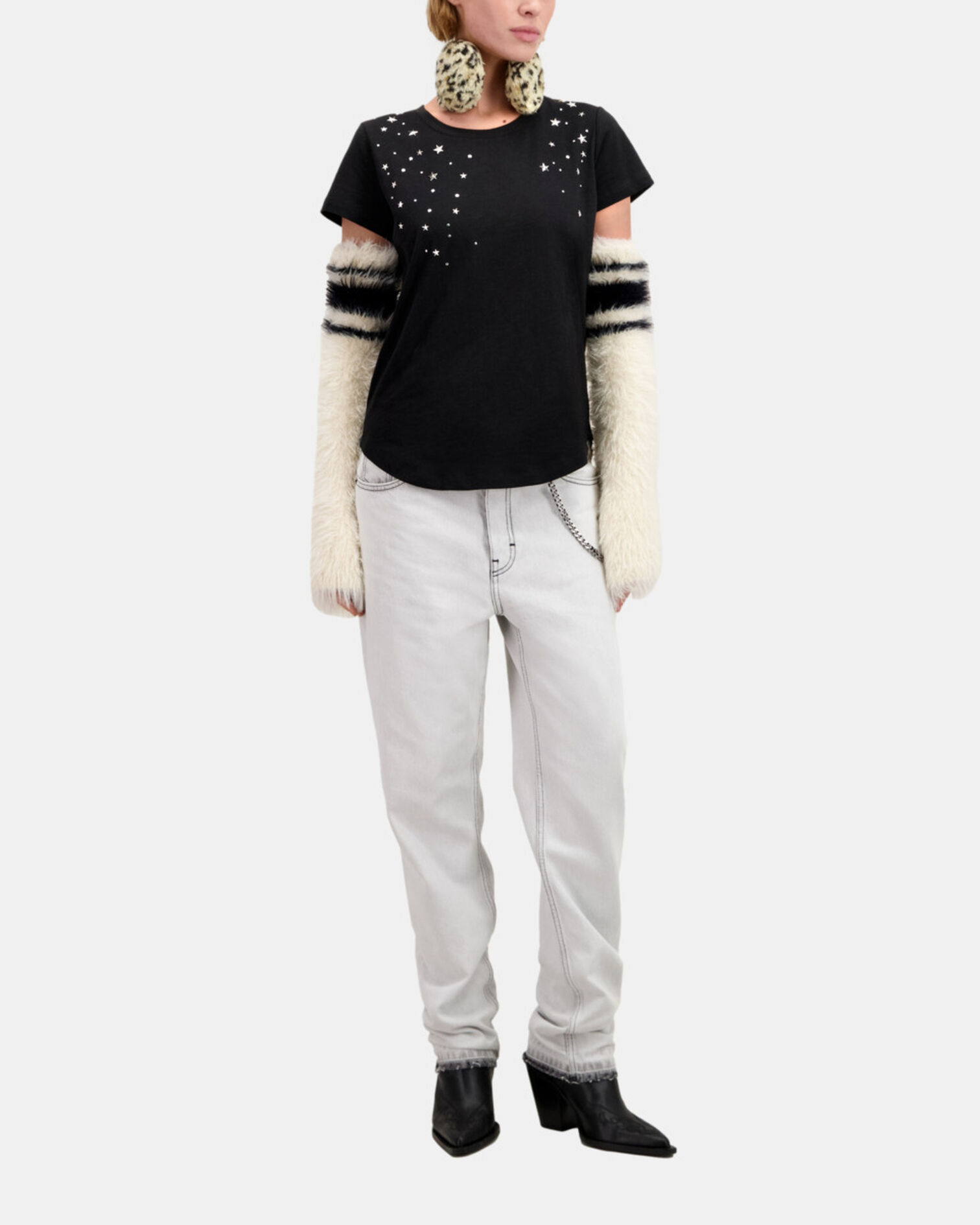 T-shirt Femme noir avec étoiles, BLACK, hi-res image number null