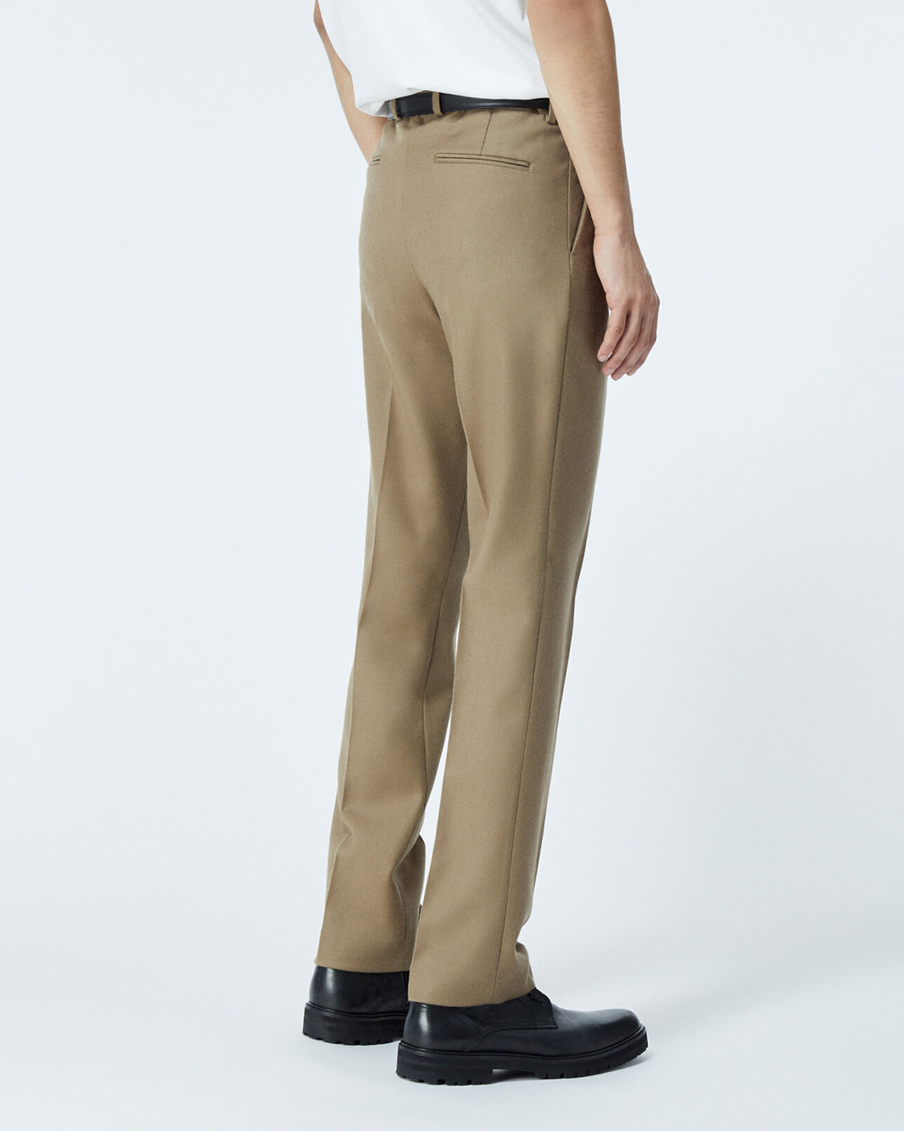 The Kooples MEN CAMEL camel-colored wool pants w/leather detail