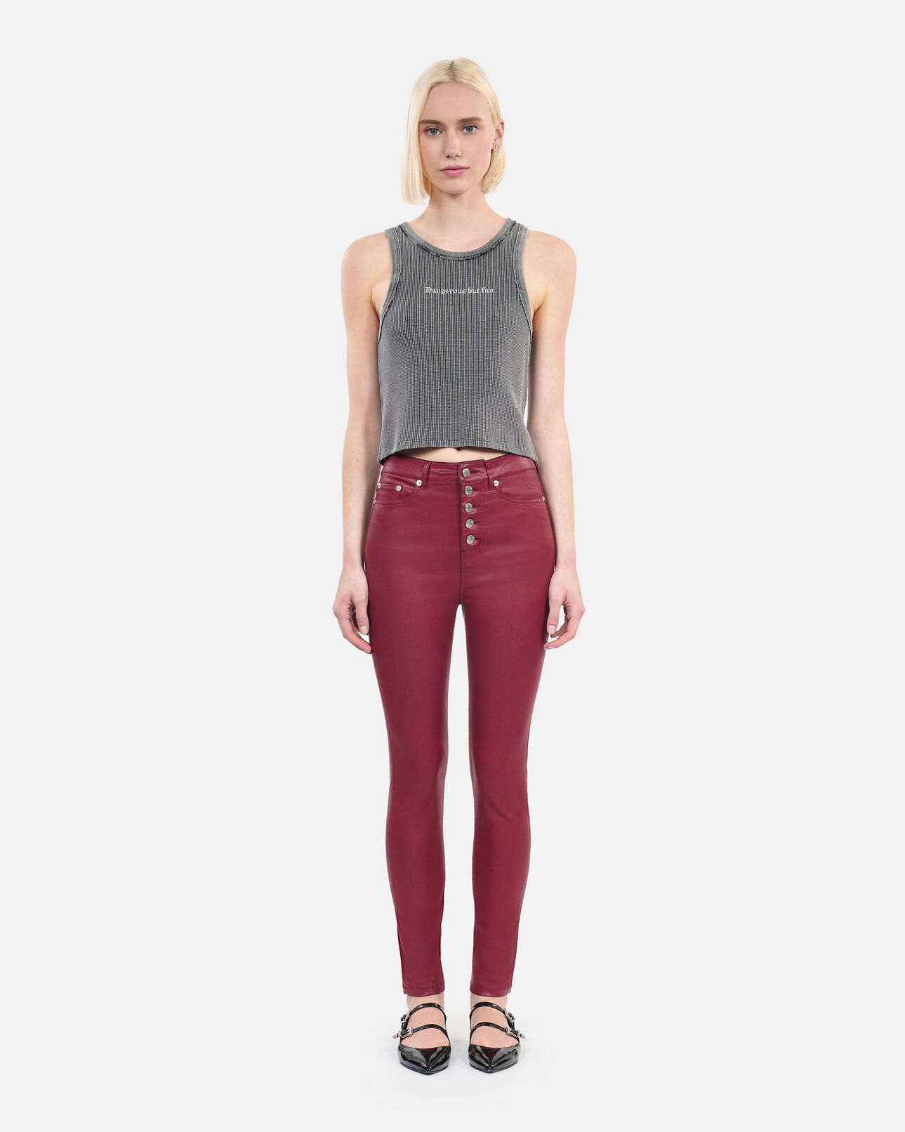 The Kooples WOMEN DARK RED red leather-effect skinny jeans
