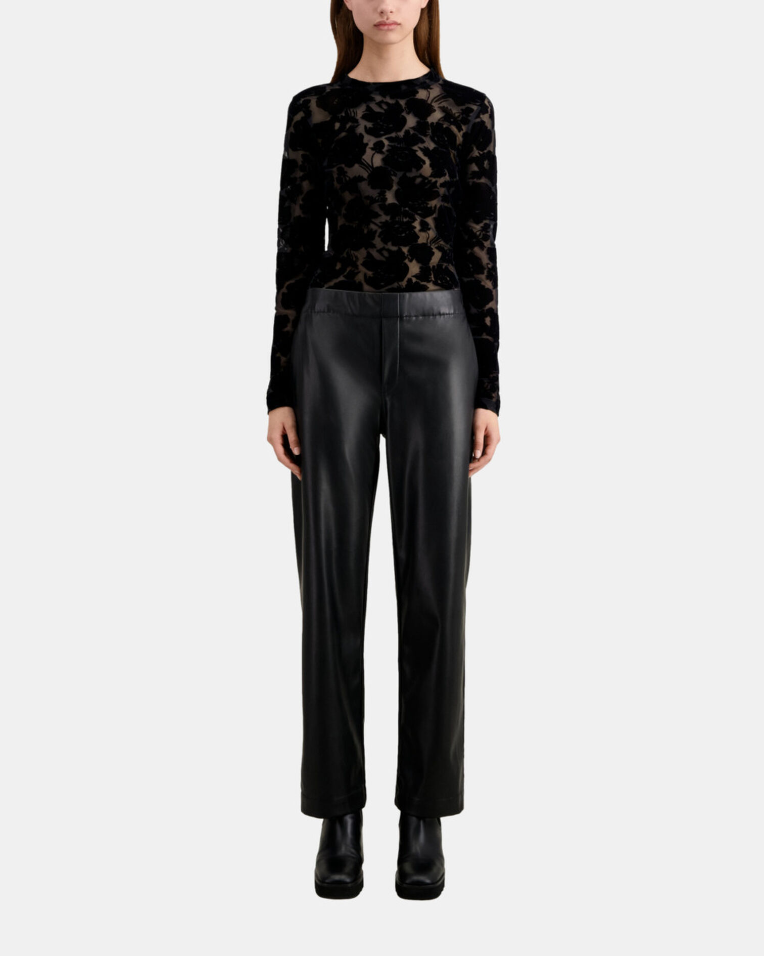 Schwarze Hose in Lederoptik, BLACK, hi-res image number null