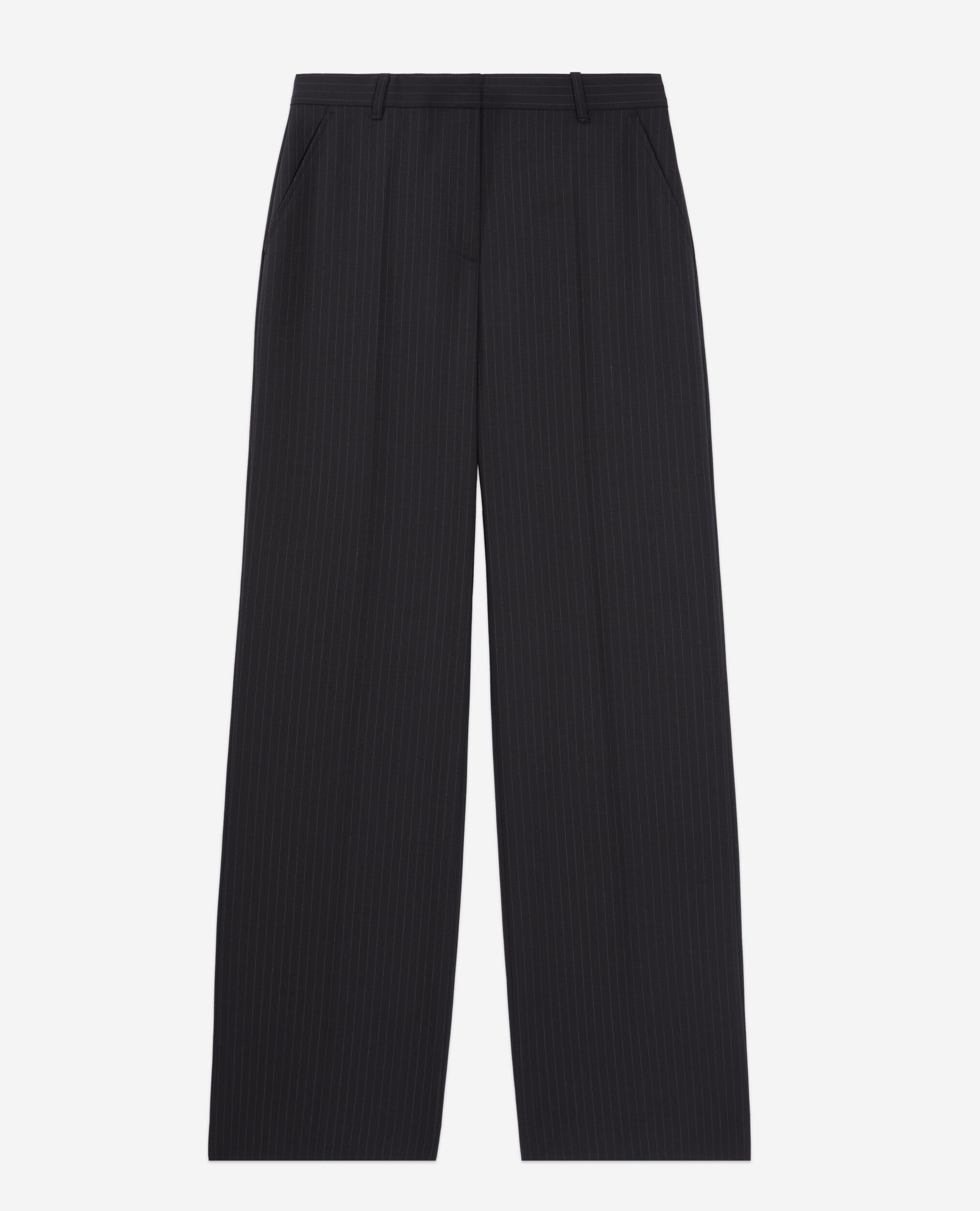 Pantalón traje negro rayas mezcla lana, BLACK WHITE, hi-res image number null