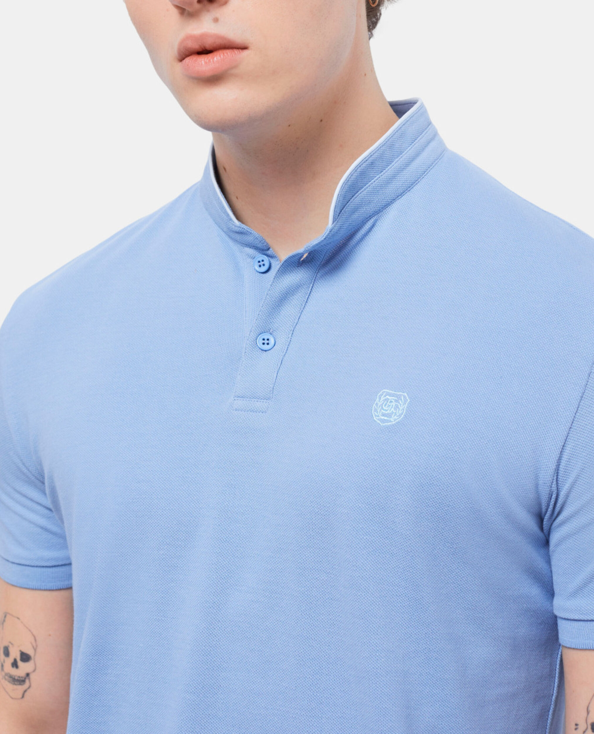 Blue officer collar polo shirt, ALLURE BLUE / AQUA, hi-res image number null