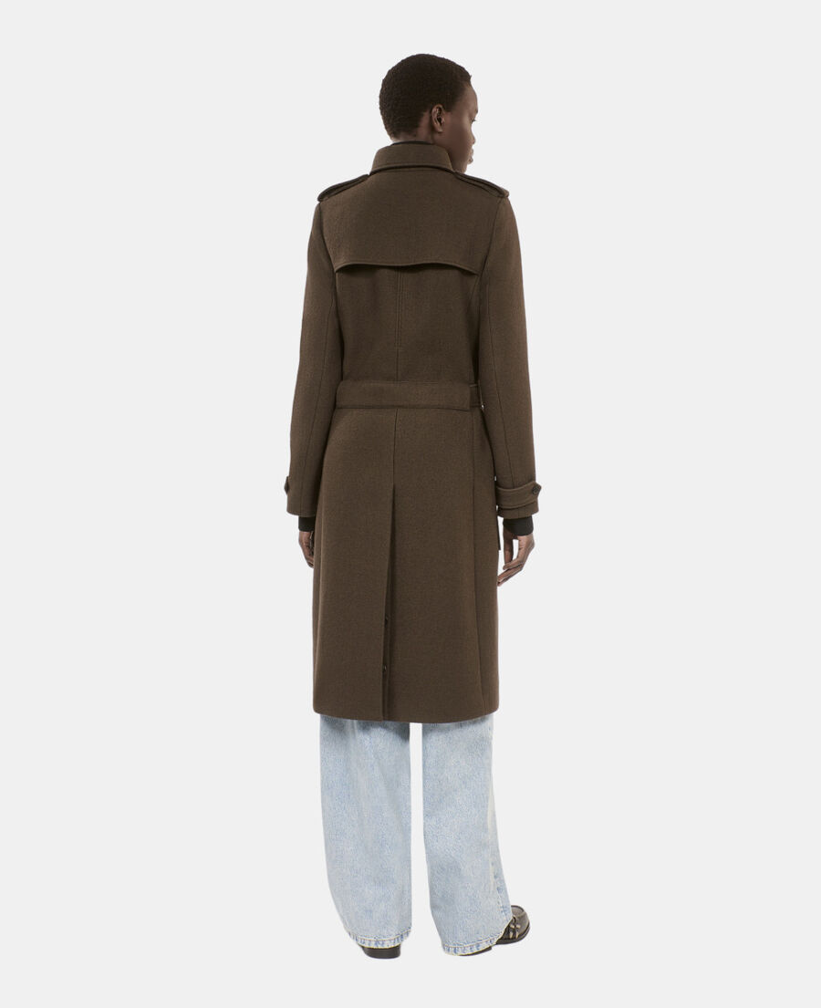 The Kooples F KAKI long wool coat in khaki trench style