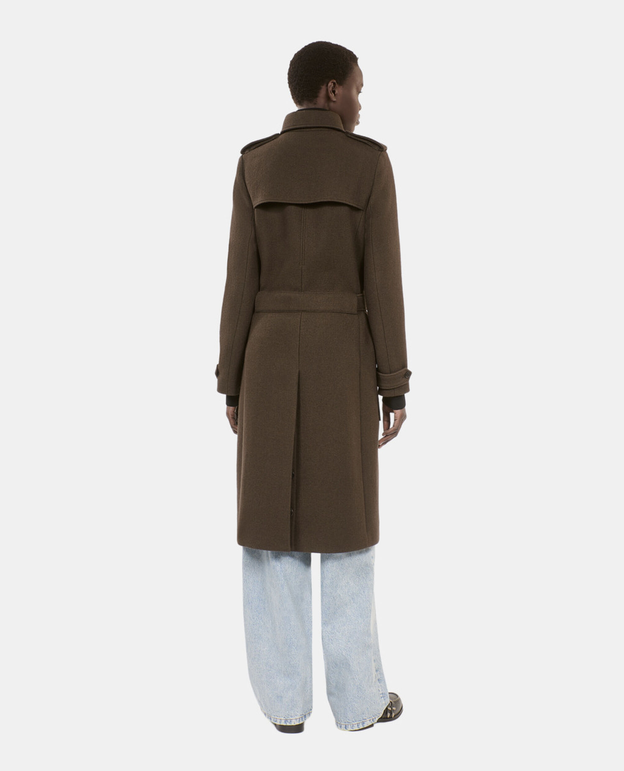 Long wool coat in khaki trench style, KAKI, hi-res image number null