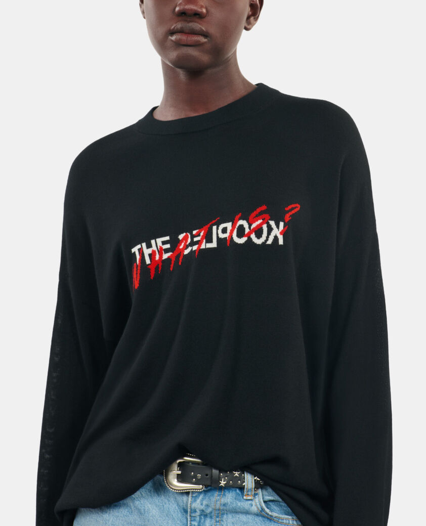 The Kooples WOMEN BLACK RED OFF WHITE what is black wool sweater