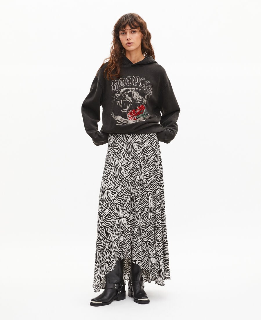 The Kooples DAMEN BLACK WASHED kapuzen-sweatshirt mit schwarzem siebdruck