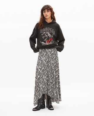 The Kooples DAMEN BLACK WASHED kapuzen-sweatshirt mit schwarzem siebdruck