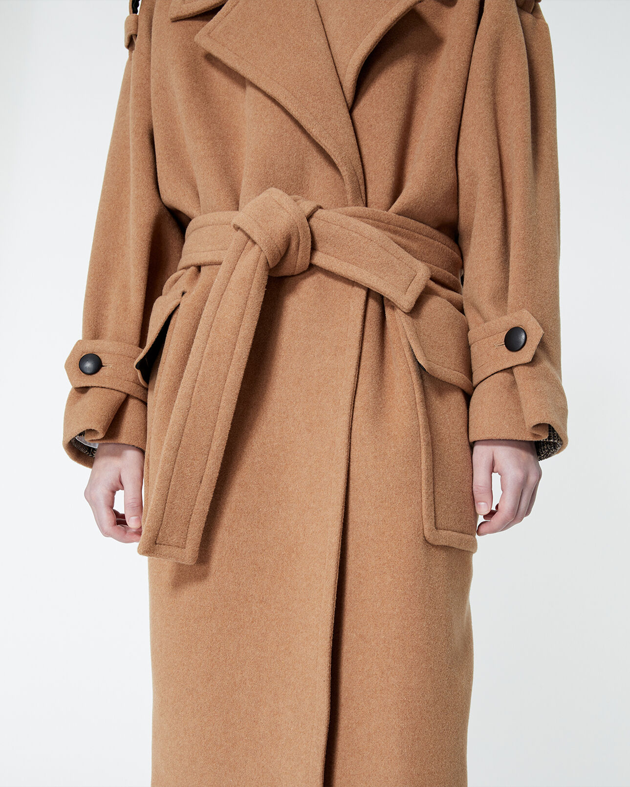 The Kooples FEMME CAMEL manteau laine camel ample ceinturé