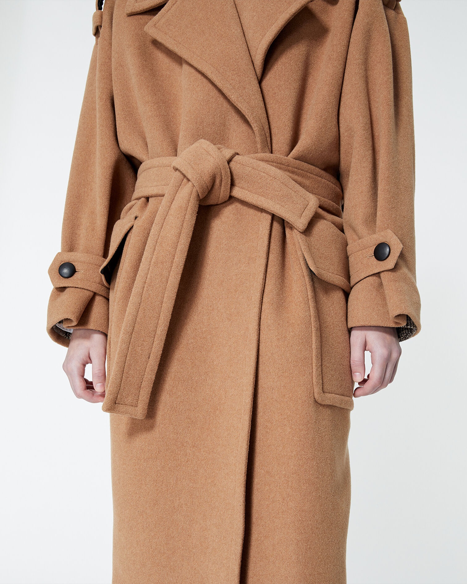 Manteau laine camel ample ceinturé, CAMEL, hi-res image number null