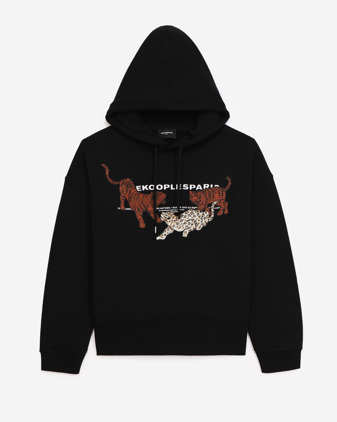 The Kooples FEMME BLACK sweat noir capuche ample motifs tigres