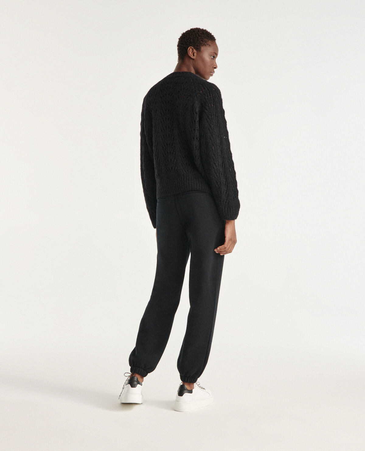 Knit black sweater with puffed sleeves The Kooples US
