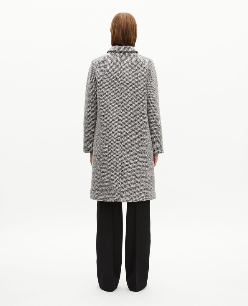 The Kooples WOMEN BLANC / BLEU black and white tweed long coat