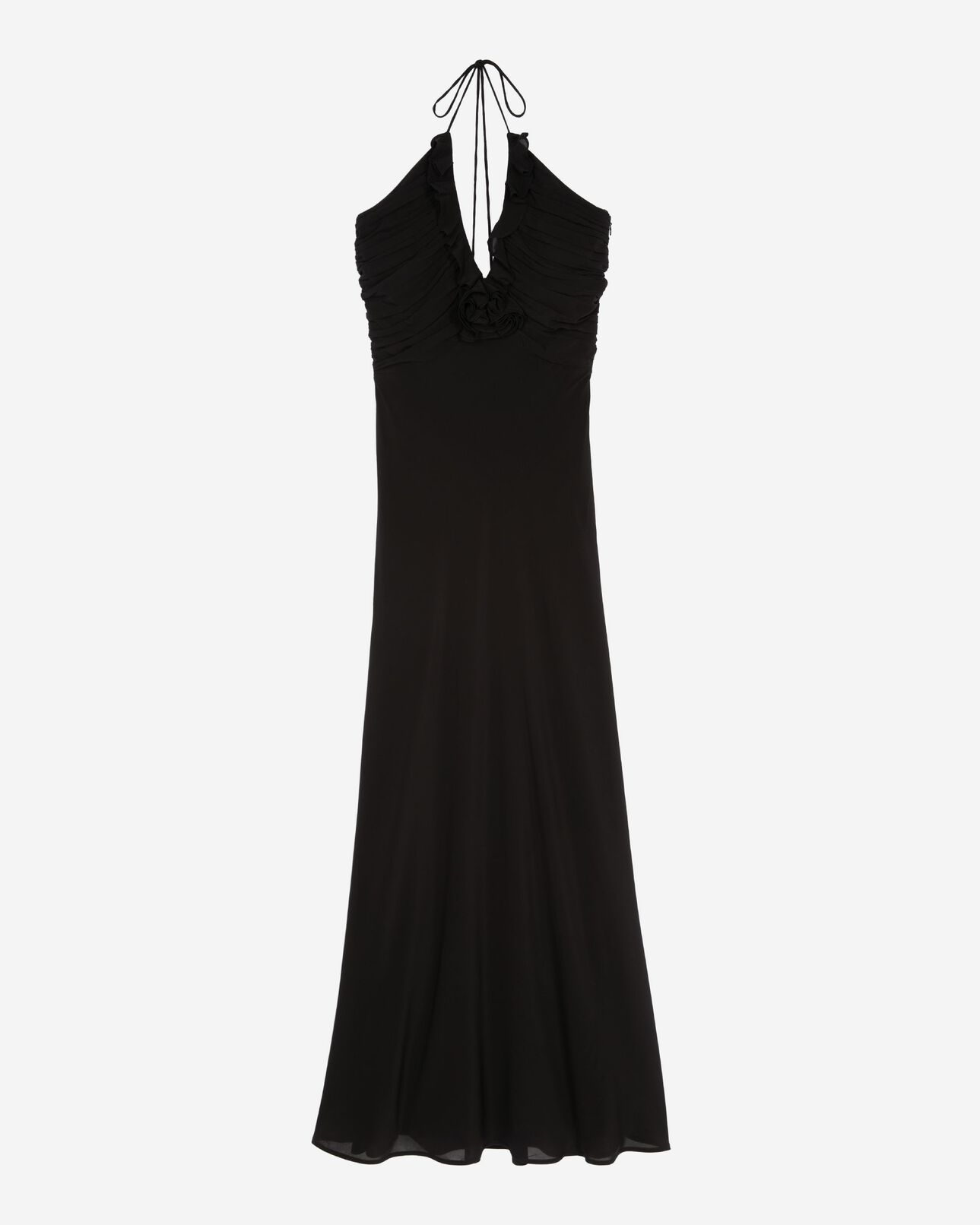 The Kooples FEMME BLACK robe longue décolleté détail fleur noire