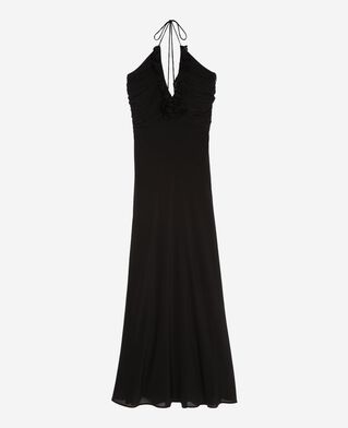 The Kooples FEMME BLACK robe longue décolleté détail fleur noire