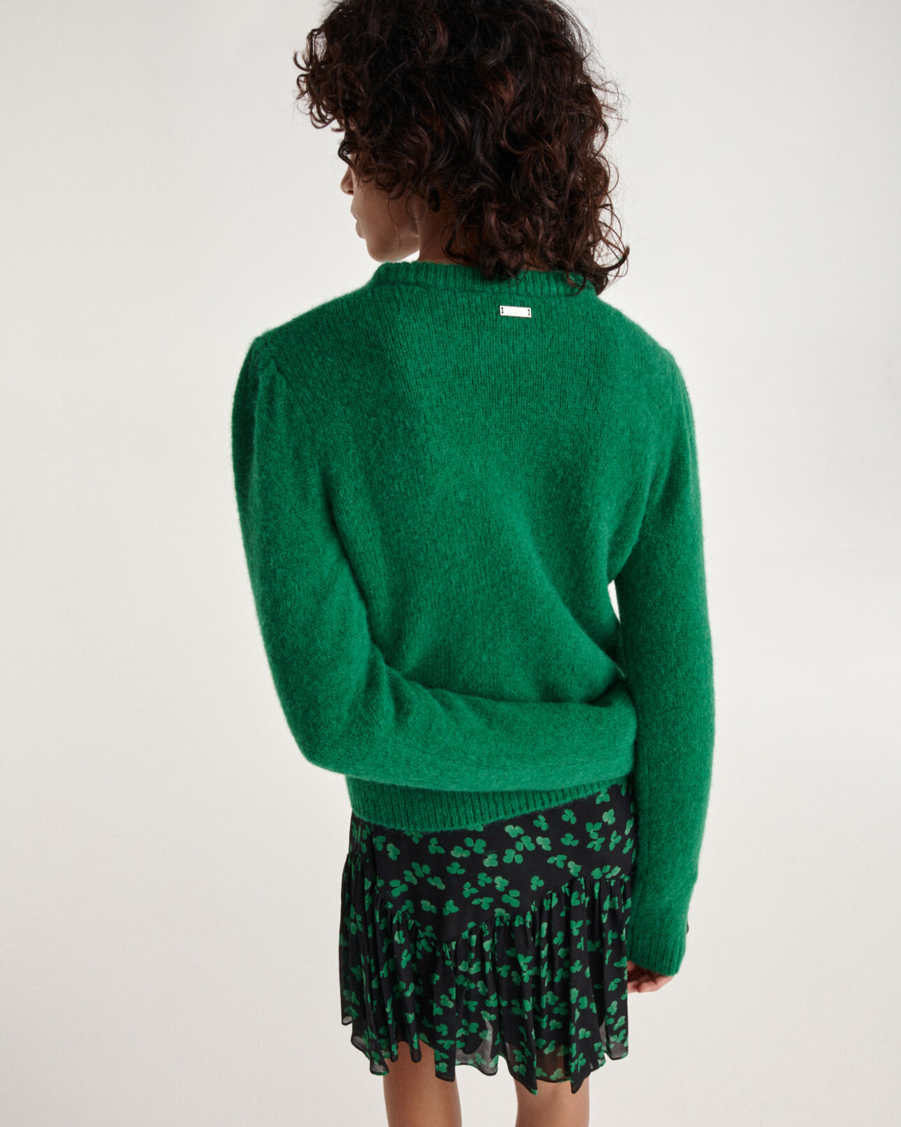 The Kooples WOMEN GREEN alpaca wool green sweater shoulder gather