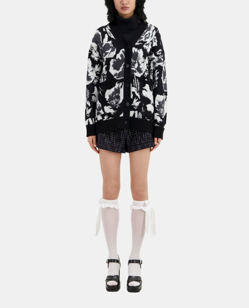 The Kooples WOMEN BLACK WHITE wool-blend floral cardigan