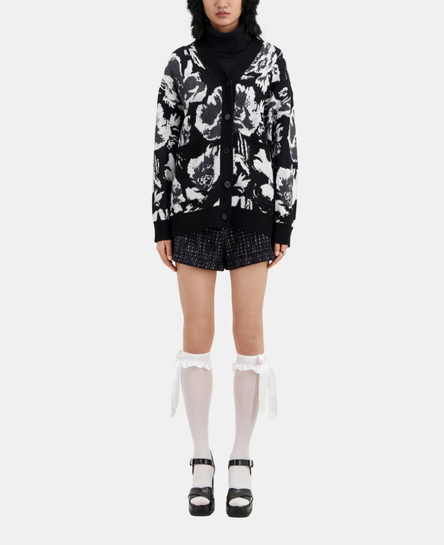 The Kooples MUJER BLACK WHITE cárdigan flores lana mezcla