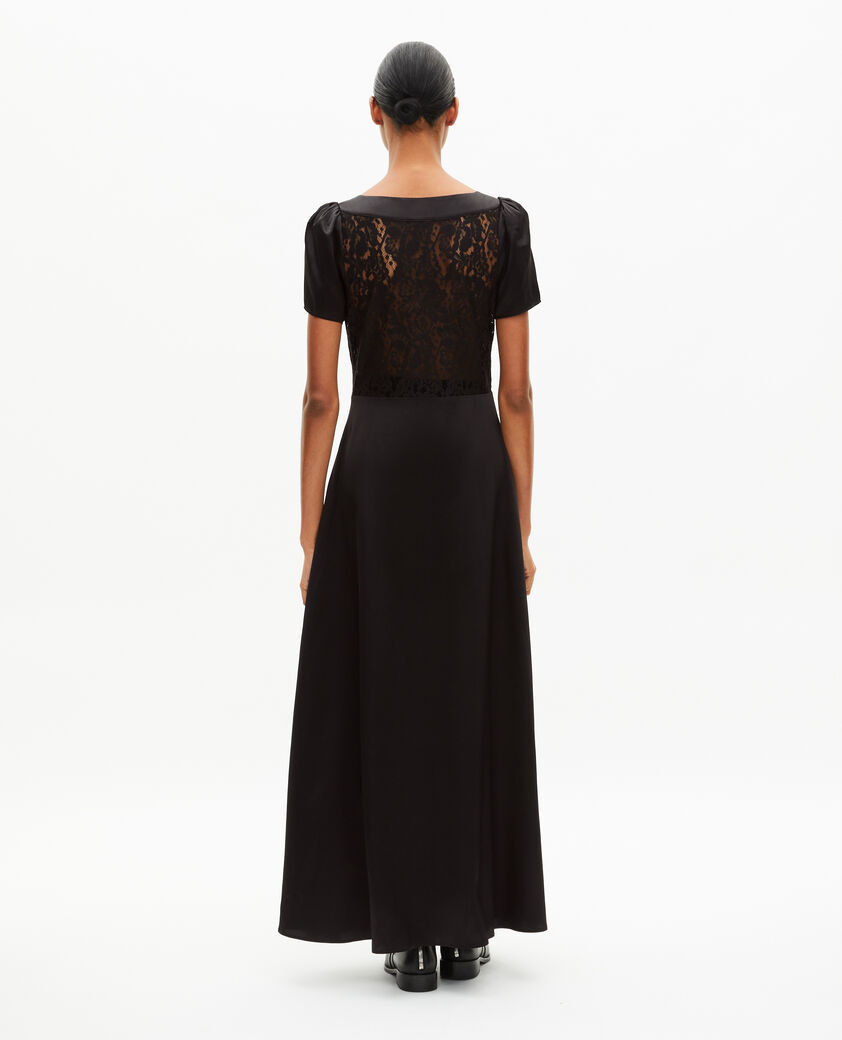 The Kooples WOMEN BLACK silk maxi dress with black lace