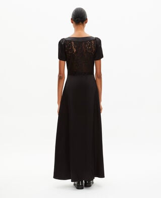 The Kooples FEMME BLACK robe longue en soie avec dentelle noire