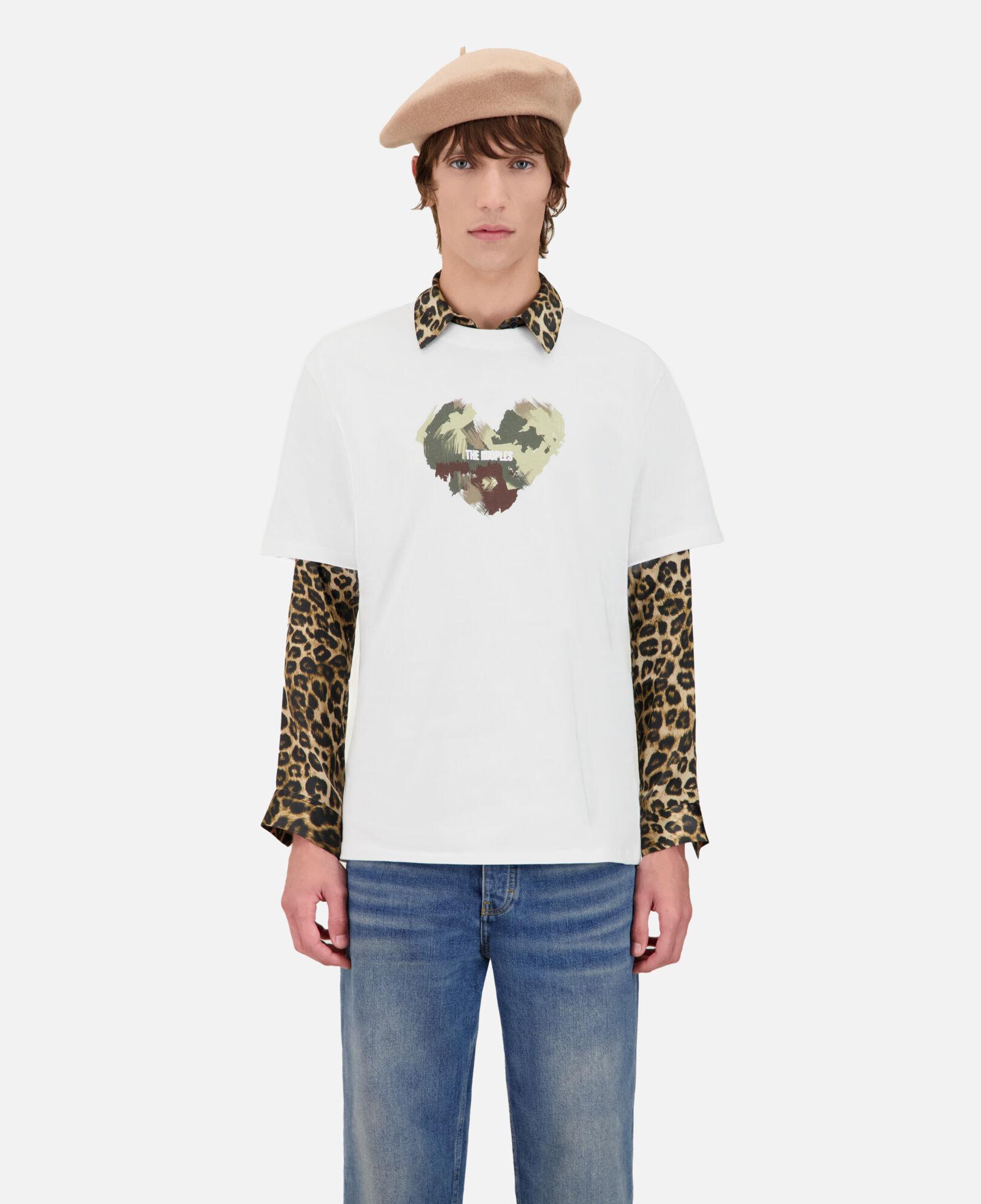 The Kooples MEN WHITE white t-shirt with camo heart serigraphy