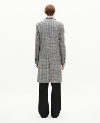 The Kooples MEN BLACK GREY long black and white wool houndstooth coat