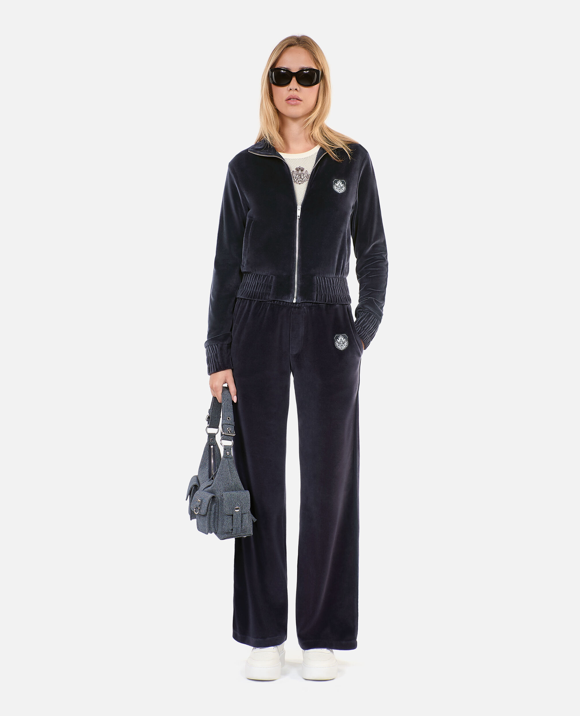 Black velvet tracksuit trousers
