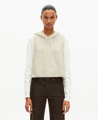 The Kooples FEMME ECRU pull sans manches en laine et coton &eacute;cru
