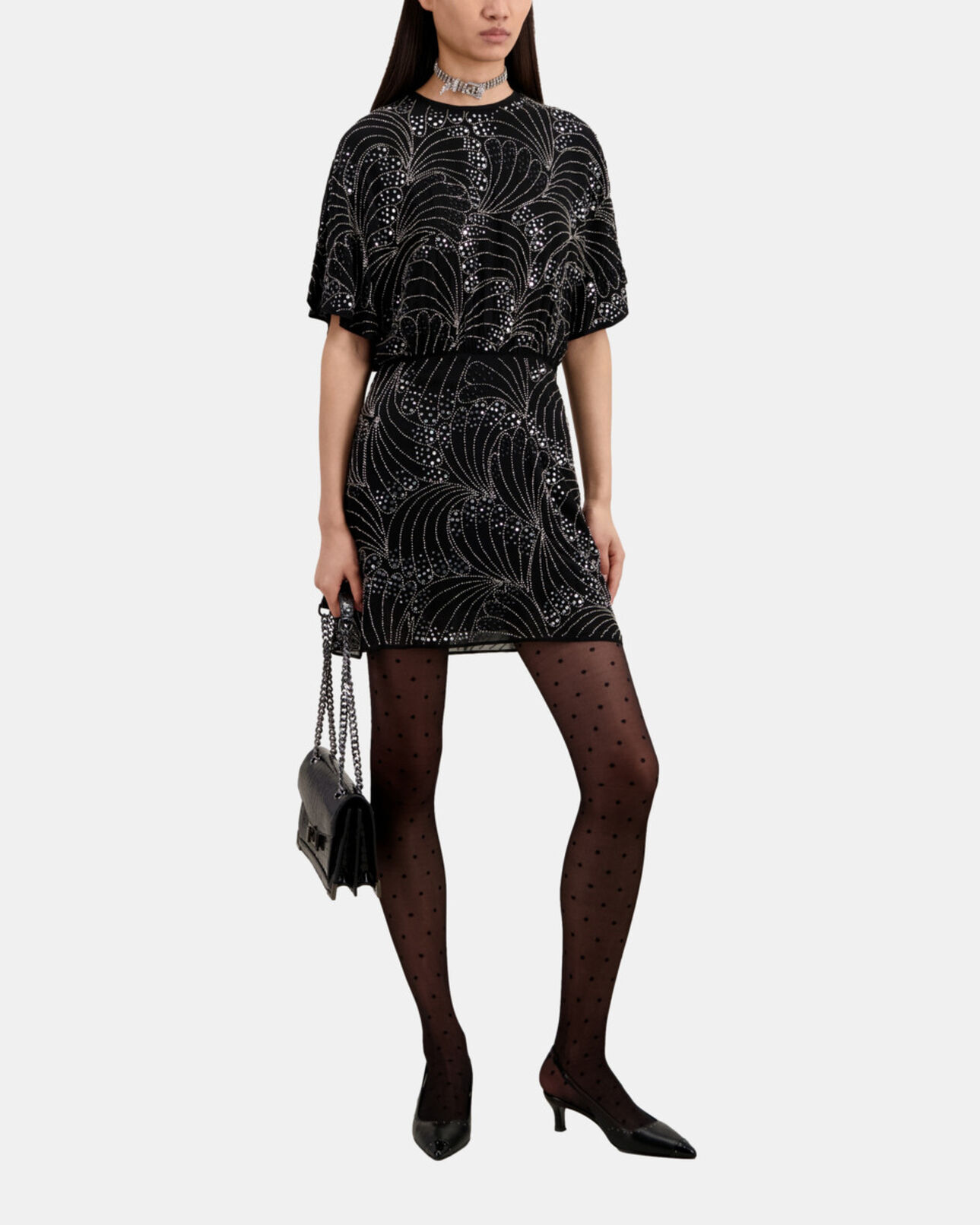 The Kooples FEMME BLACK robe courte noire avec sequins et perles