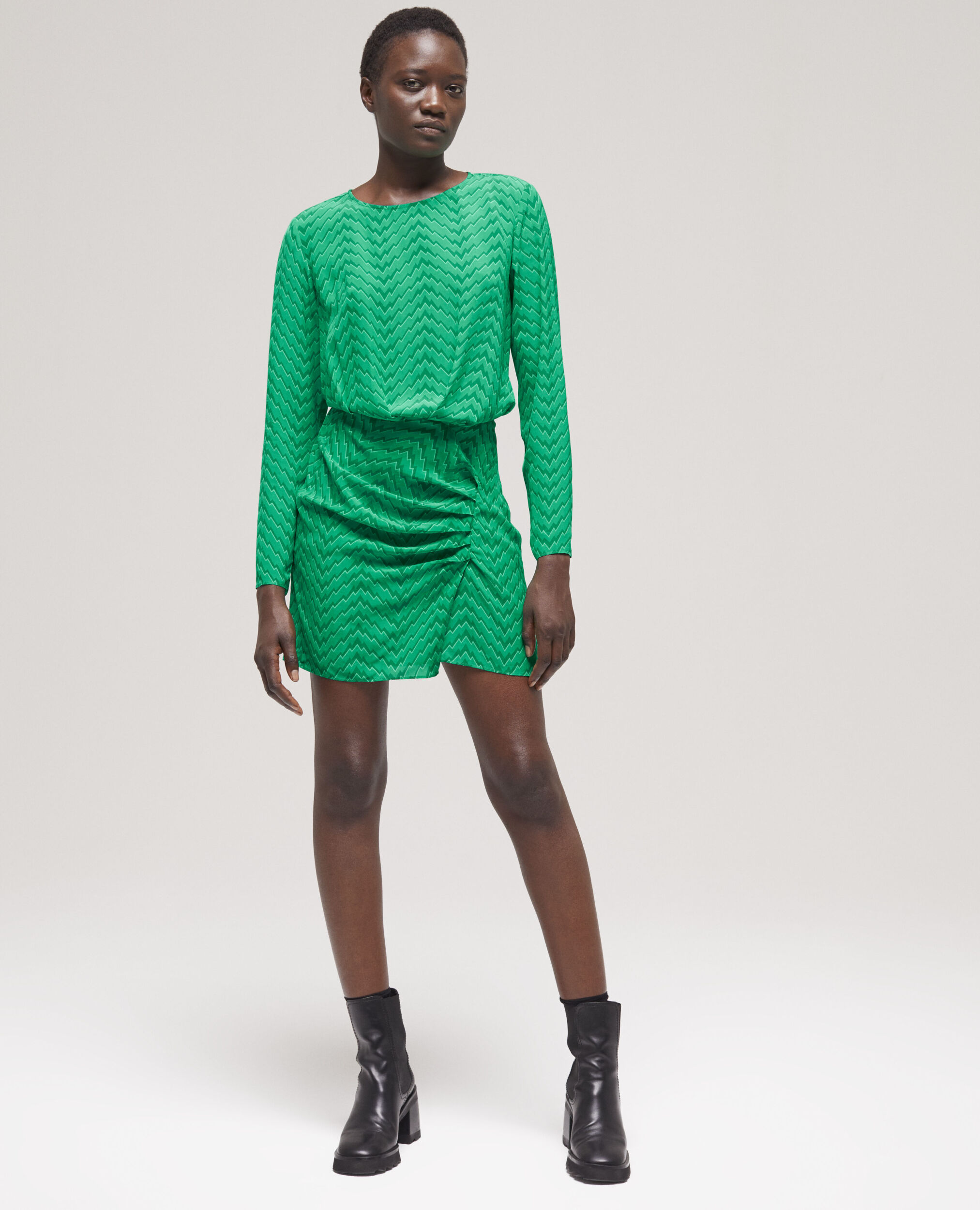 Short printed green dress, GREEN, hi-res image number null