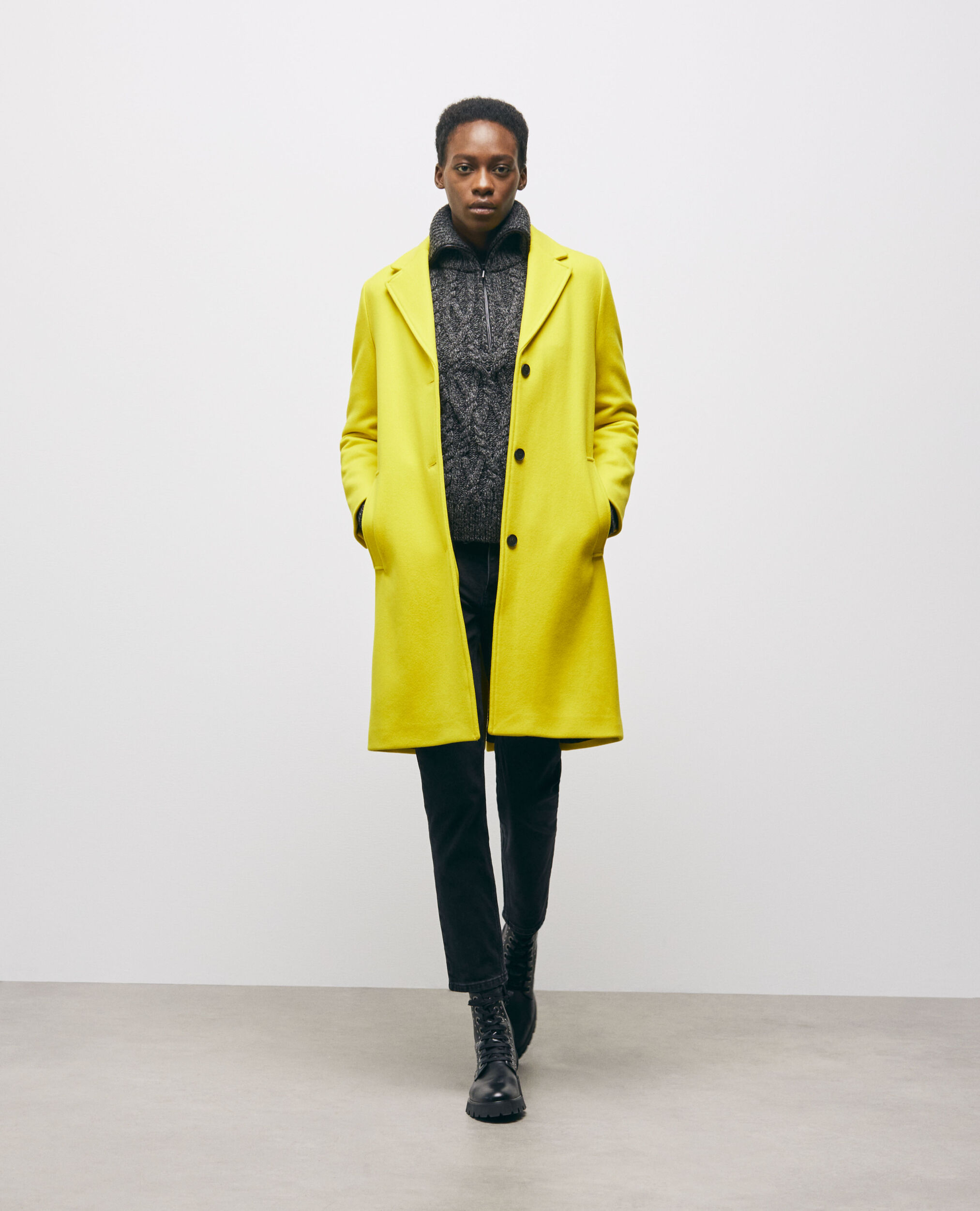Manteau en laine jaune, YELLOW, hi-res image number null
