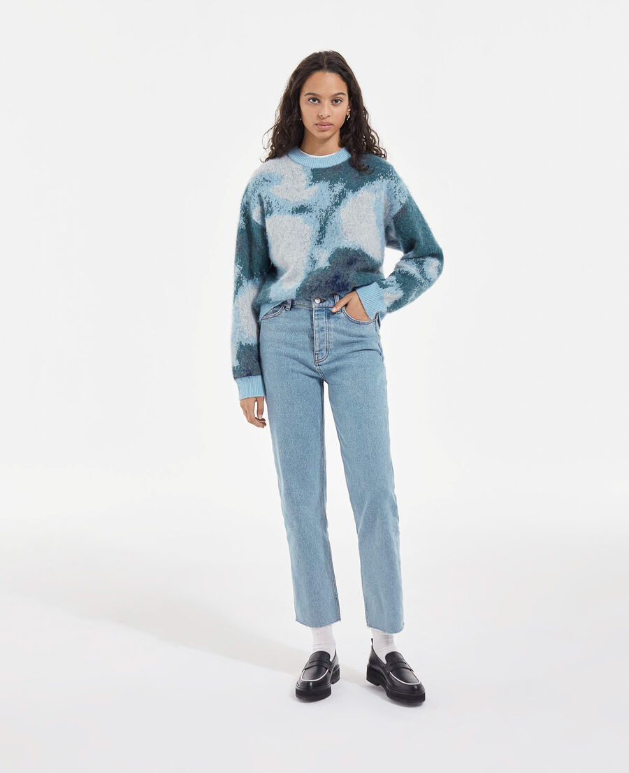 short wool sweater with blue fade